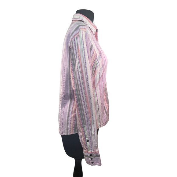 Cruel Girl Long Sleeve Striped Shirt Button Front Pastel Purple Pink L Western - Picture 7 of 9